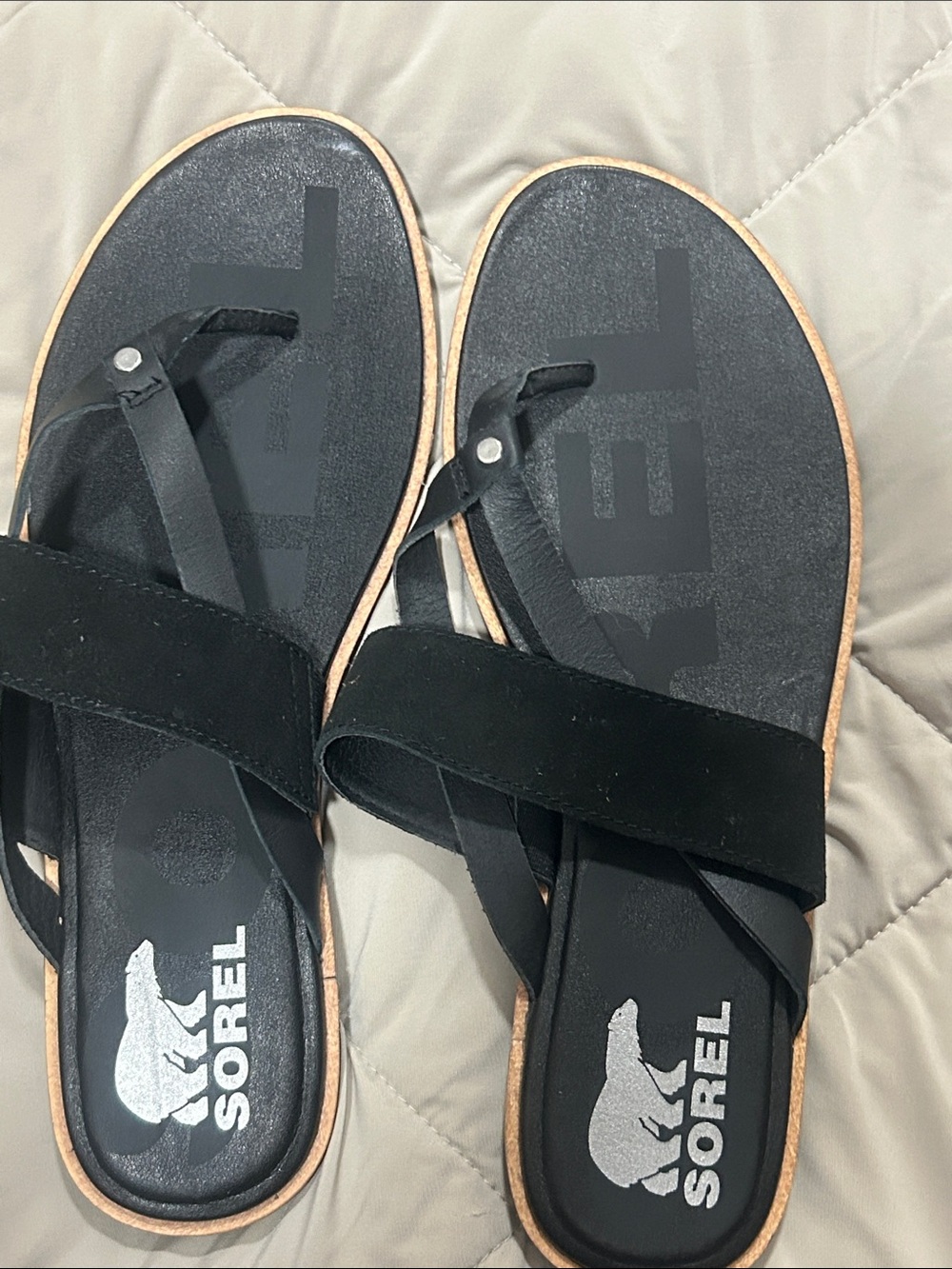 Sorel Black Suede Cross-Strap Sandals